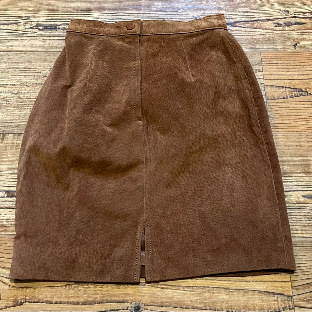 Vintage Brown Leather Suede skirt Size 3/4